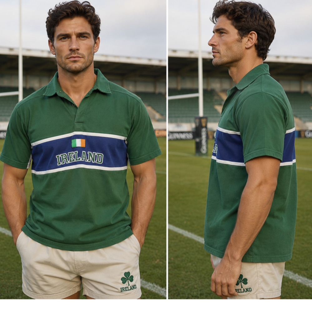Total Rugby Men's Polo S Ireland Flag Emerald Green Blokecore Shirt Casual Sport